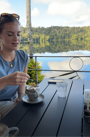 Breakfast looking out of lake Barrine